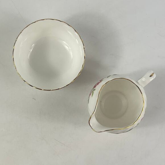 Adderley Bone China Creamer Sugar Bowl Set Pink Rose Floral England 1950s - Picture 5 of 13